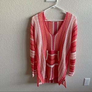 Fernandina stripe crochet v-neck swim coverup